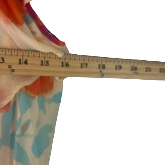 Bisou Bisou Size 6 Floral Chiffon Orange Blue Cream Off Shoulder Maxi Dress - Picture 9 of 9